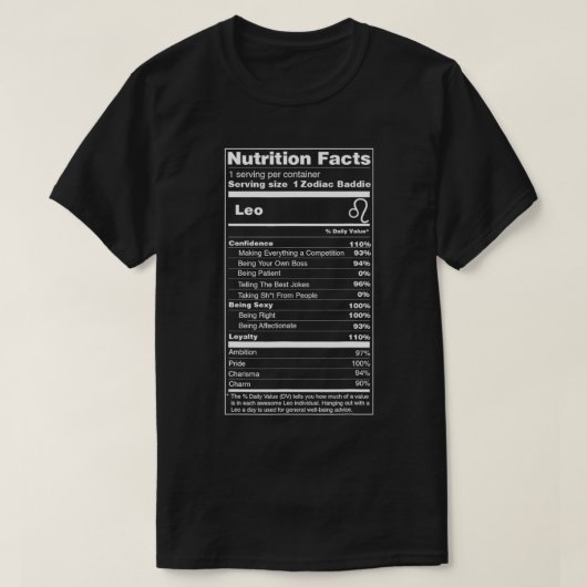 Leeuw Tee Zodiacale voedingsfeiten T-shirt (Design voorkant)