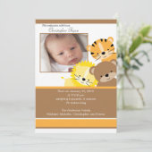 Leeuw, tijger & beer Baby Foto Aankondigingskaart Aankondiging (Staand voorkant)