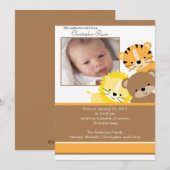 Leeuw, tijger & beer Baby Foto Aankondigingskaart Aankondiging (Voorkant / Achterkant)