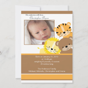 Leeuw, tijger & beer Baby Foto Aankondigingskaart Aankondiging