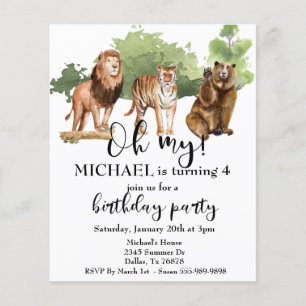 Leeuw Tijger Beer Oh Mijn Jungle Thema Waterverf I Flyer