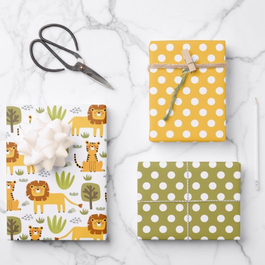 Leeuw Tijger Jungle Inpakpapier Set van 3 Vel (Voorkant)