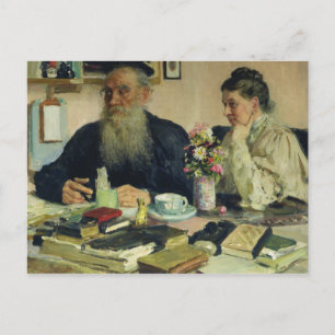 Leeuw Tolstoy met zijn vrouw in Yasnaya Polyana Briefkaart
