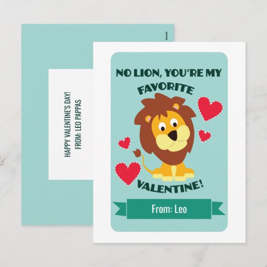 Leeuw Valentijn Klaslokaal Feestdagenkaart (Voorkant / Achterkant)