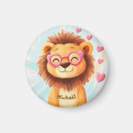 Leeuw Valentijnsdag Hart Badge Kinderen School Magneet