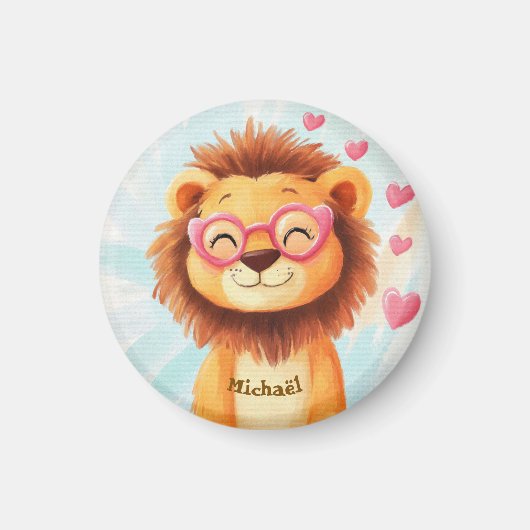 Leeuw Valentijnsdag Hart Badge Kinderen School Magneet (Voorkant)