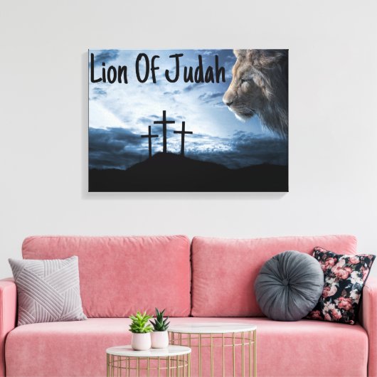 Leeuw van de Judah Tribe Cross Canvas Wall Art (Insitu (Woonkamer))