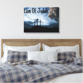 Leeuw van de Judah Tribe Cross Canvas Wall Art Afdruk (Insitu (Slaapkamer))