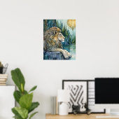 Leeuw van het betoverde rijk Fantasy Art Poster (Thuiskantoor)