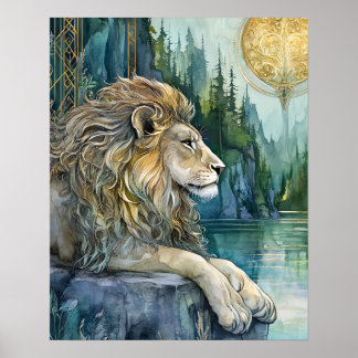 Leeuw van het betoverde rijk Fantasy Art Poster