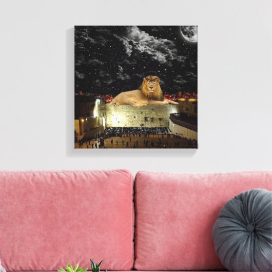 Leeuw van Juda aan de Westerne muur Canvas Afdruk (Insitu (Woonkamer))