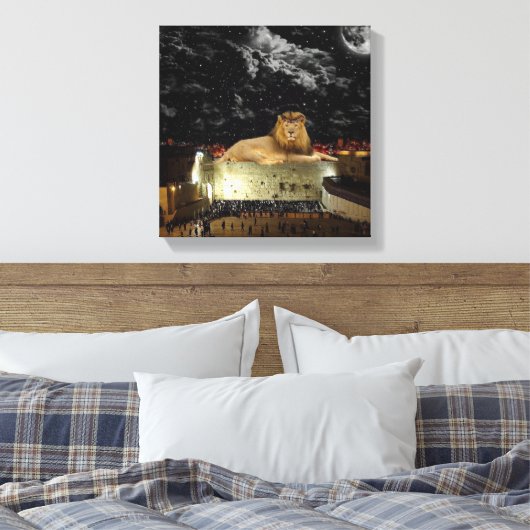 Leeuw van Juda aan de Westerne muur Canvas Afdruk (Insitu (Slaapkamer))