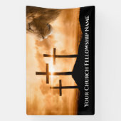 Leeuw van Juda Drie Kruizen Gouden Kerk Pastor Spandoek (Verticaal)