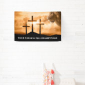 Leeuw van Juda Drie Kruizen Gouden Kerk Pastor Spandoek (Insitu)