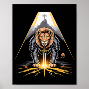 Leeuw Van Juda Zwaard En Kruis Christelijke Krijge Poster