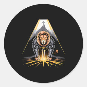 Leeuw Van Juda Zwaard En Kruis Christelijke Krijge Ronde Sticker