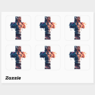 Leeuw van Judah Kruis van Jezus Christus Christeli Vierkante Sticker
