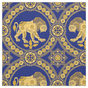 Leeuw van St. Julian, geel op Royal Blue Stof