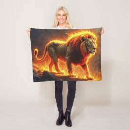 Leeuw van vlammen branden vulkaan vuur fantasie ku fleece deken