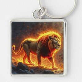 Leeuw van vlammen branden vulkaan vuur fantasie ku sleutelhanger
