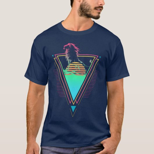 Leeuw Vaporwave Synthwave 90s 80s Zonsondergang gr T-shirt (Voorkant)
