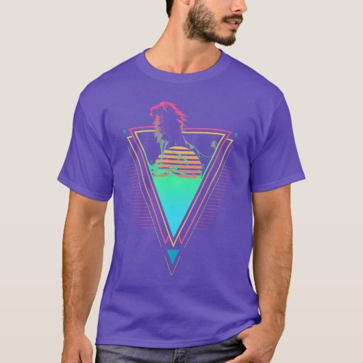 Leeuw Vaporwave Synthwave 90s 80s Zonsondergang jo T-shirt (Voorkant)