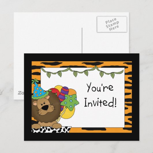 Leeuw Verjaardagsfeestuitnodigingen Uitnodiging Briefkaart (Voorkant / Achterkant)