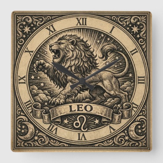 Leeuw Vintage Zodiac Wandklok (Voorkant)