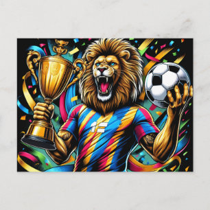 Leeuw Voetbal Kampioen Trofee Voetbal Overwinning Aankondigingskaart