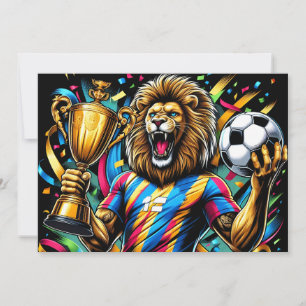 Leeuw Voetbal Kampioen Trofee Voetbal Overwinning Feestdagenkaart