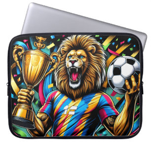 Leeuw Voetbal Kampioen Trofee Voetbal Overwinning Laptop Sleeve