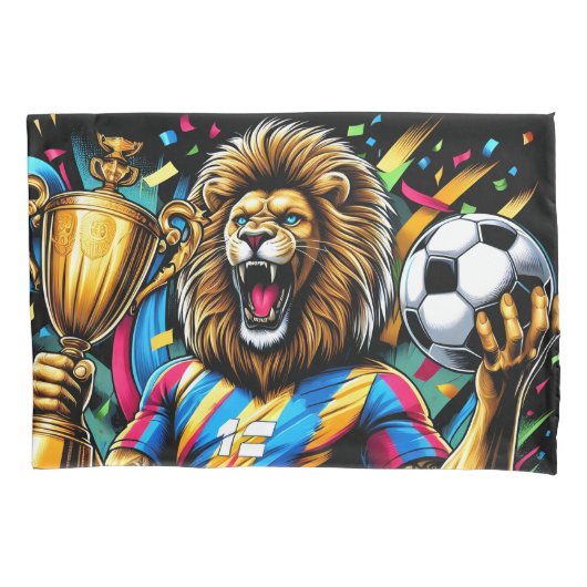 Leeuw Voetbal Kampioens Trofee Voetbal Overwinning Kussensloop (Voorkant)