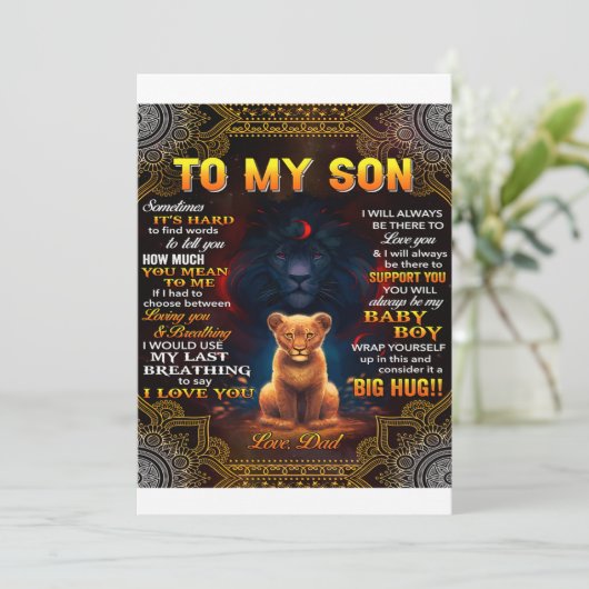 Leeuw voor mijn zoon Soms is het moeilijk papa  Feestdagenkaart (Staand voorkant)