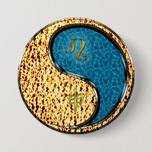 Leeuw & Water Aap Ronde Button 7,6 Cm (Voorkant)