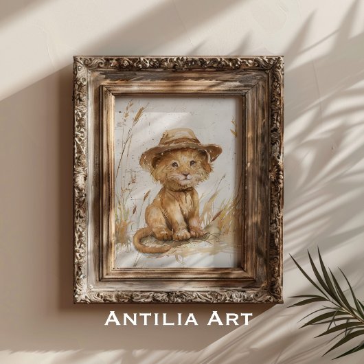 Leeuw welp in Pet grillige rustieke kunst Poster