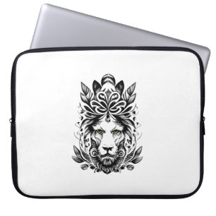 Leeuw Wild Animal Natuur Illustratie Art Tattoo Laptop Sleeve