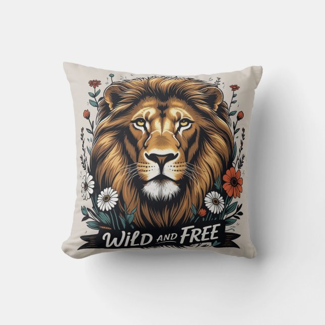 Leeuw wild en vrij (2) kussen (Voorkant)