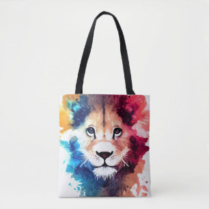 Leeuw Wild Natuur Dierlijke Kleur Art Schilderen Tote Bag