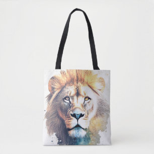 Leeuw Wilde Dier Natuur Waterverf Kunst Schilderen Tote Bag