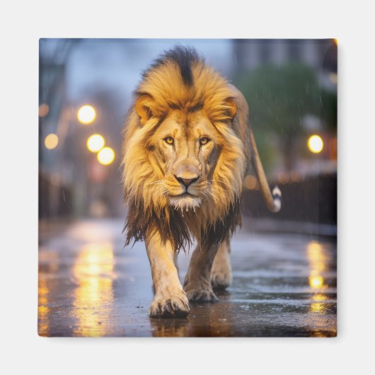 Leeuw Wildlife Dier Op Straat Buiten Magneet (Voorkant)
