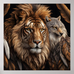 Leeuw, Wolf met Voorwaarts gericht Poster