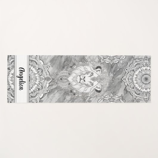 Leeuw Yoga Mat - Leeuwenhart met Indiase Mandala A (Voorkant (horizontaal))