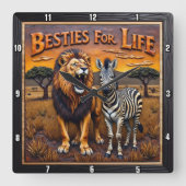 Leeuw Zebra Savanne Besties Vierkante Klok (Voorkant)