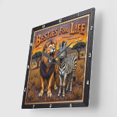 Leeuw Zebra Savanne Besties Vierkante Klok (Hoek)