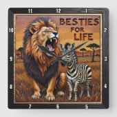 Leeuw Zebra Savanne Habitat Vierkante Klok (Voorkant)