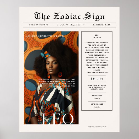 Leeuw | Zodiac Astrology Fotokrant Poster (Voorkant)