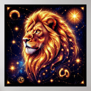 Leeuw Zodiac Geschenk voor Krachtige Vuur Energie Poster