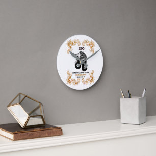 Leeuw Zodiac Koninklijkheid Omarm de Brul Vuur E Ronde Klok