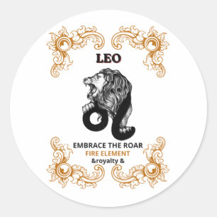 Leeuw Zodiac Koninklijkheid   Omarm de Brul Vuur E Ronde Sticker