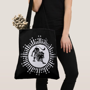 Leeuw Zodiac Leeuw Symbool met Sterren Zwart en Wi Tote Bag
